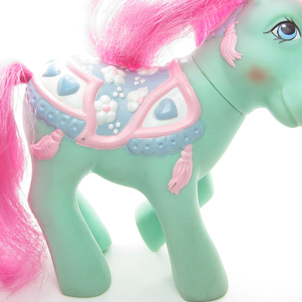 MLP 1989 G1 My authentic Little Pony Tassels Merry Go Round Carousel Pony Green W/Pink