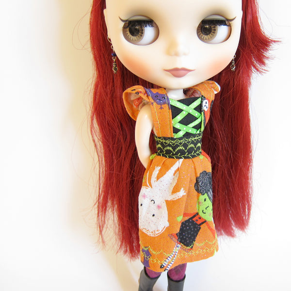 Halloween Dress for Blythe Doll Orange with Wicked Witch