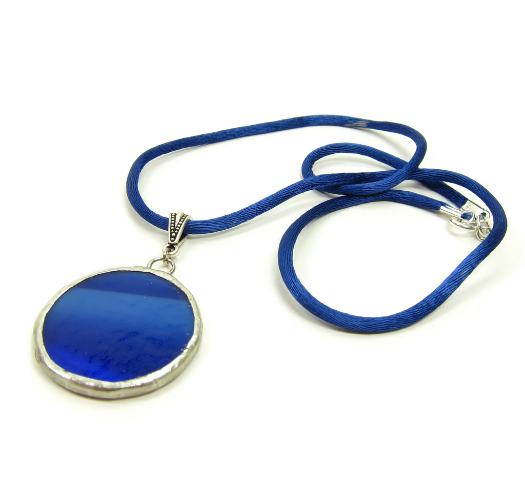 Blue Moon Necklace Stained Glass Soldered Pendant