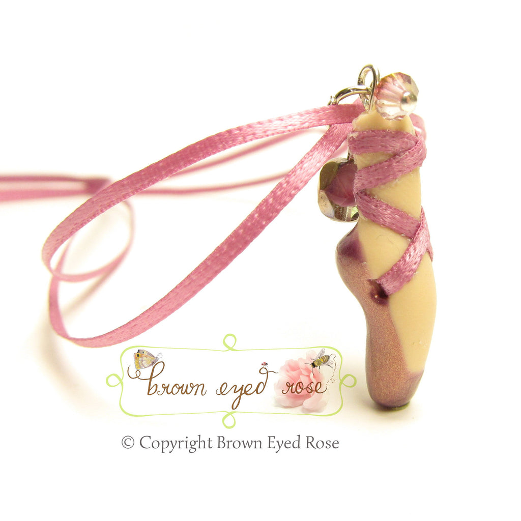 Mauve Pointe Shoe Necklace Polymer Clay Pendant