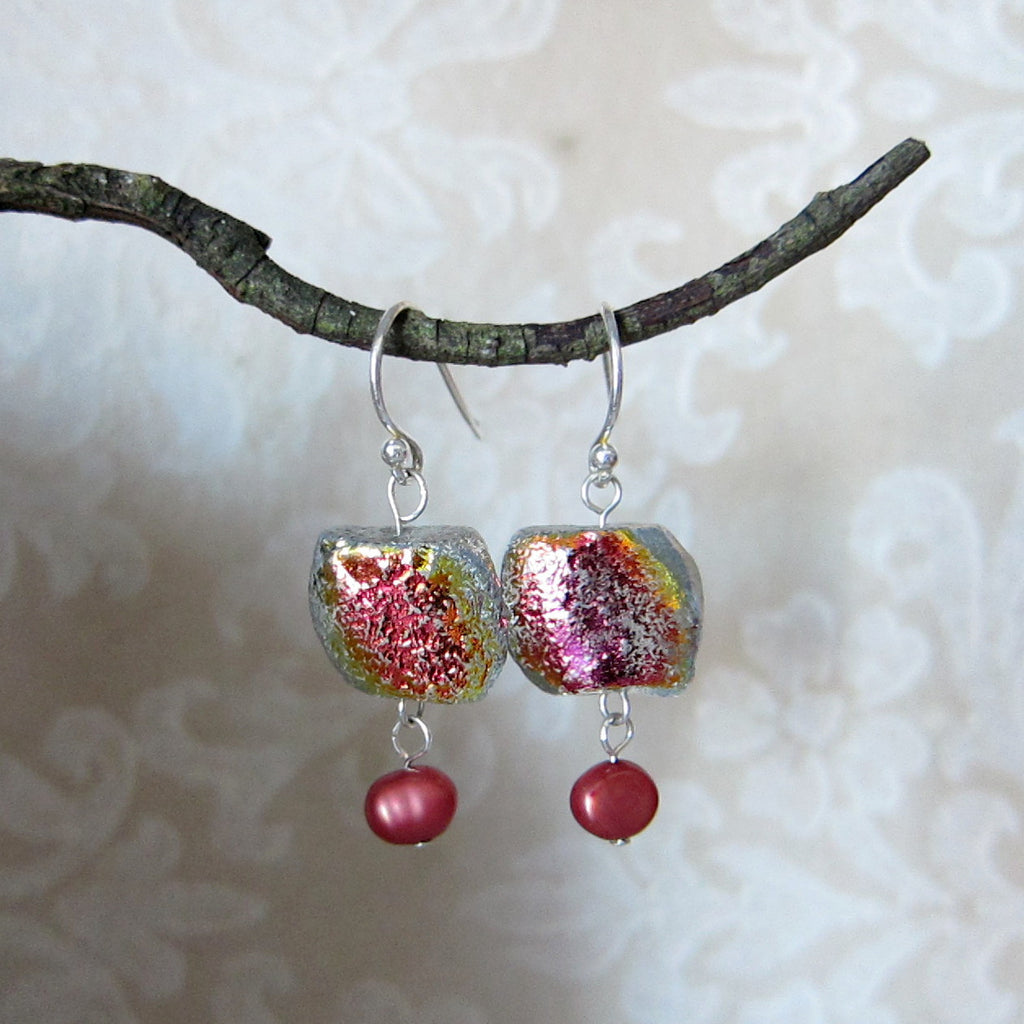 Cranberry Ice Earrings with Freshwater Pearls & Sterling Silver