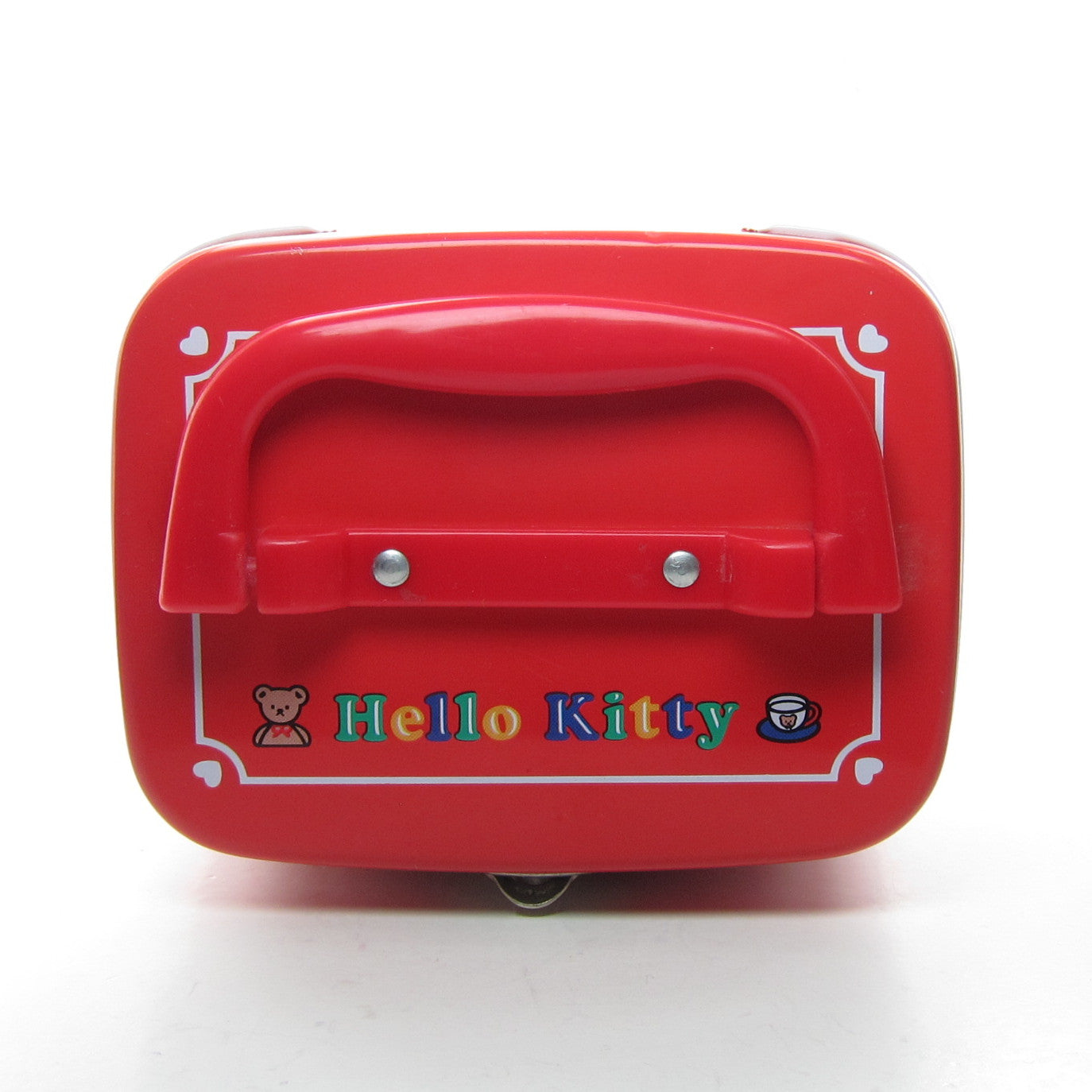 Hello Kitty Vintage 1993 Red Metal Storage Tin Box with Handle