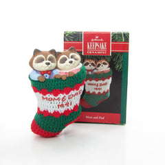 Mom & dad raccoons in stocking 1991 Hallmark ornament