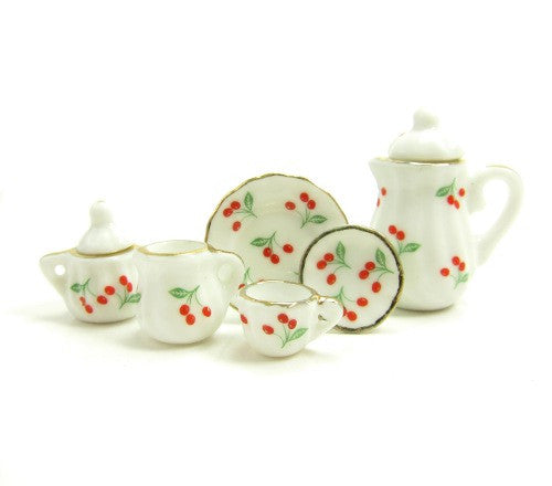 Miniature Tea Set Dollhouse 1:12 Scale White with Cherries